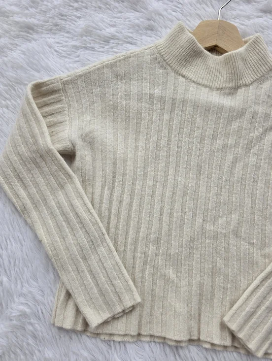 Madewell Ribbed Mockneck Crop Sweater In Antique Cream - Picture 7 of 10